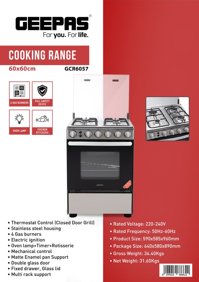 فرن غاز 4 شمعات  Geepas Cooking Range