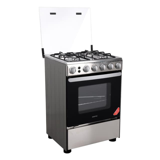 Geepas 60*60 Cm Cooking Range - 4 Gas Euro Pool Type Burners Convection Oven with Lamp, Durable Metal Knobs - Perfect for Cook, Bake & Grill