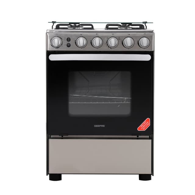 Geepas 60*60 Cm Cooking Range - 4 Gas Euro Pool Type Burners Convection Oven with Lamp, Durable Metal Knobs - Perfect for Cook, Bake & Grill
