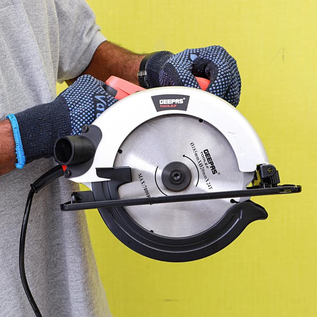 Geepas 1200W Circular Saw 185mm - Multi-Purpose Blade 65mm Cutting Depth,Depth & Angle Adjustment - Ideal for Wood, Mild Steel, Plastic & More