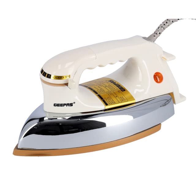 Geepas Dry Iron 1200W - Non-Stick 60 Microns Teflon Coating - Adjustable Temperature, Pilot Indicator Lamp, Overheat Protection - 7 Years Warranty