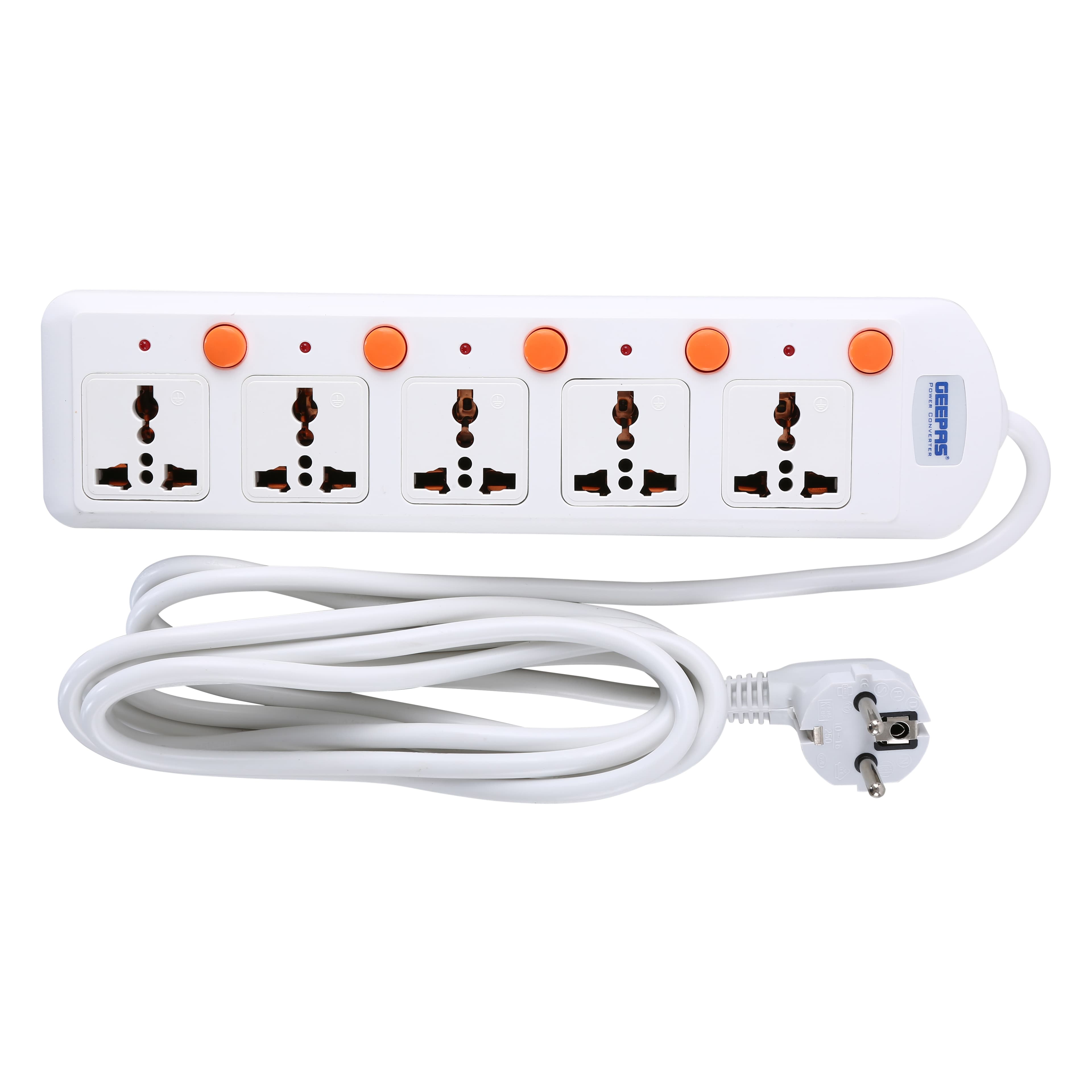 Geepas 5 Way Extension Board VDE Plug with Individually On/Off Switch- Power Extension Socket -Multi Plug Power Cable