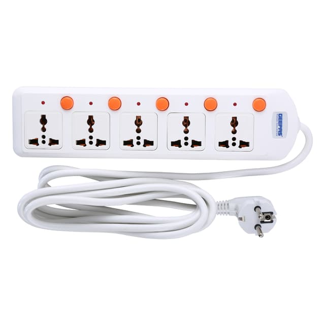 Geepas 5 Way Extension Board VDE Plug with Individually On/Off Switch- Power Extension Socket -Multi Plug Power Cable - 257368