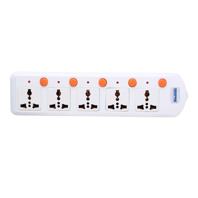 Geepas 5 Way Extension Board VDE Plug with Individually On/Off Switch- Power Extension Socket -Multi Plug Power Cable - 125160