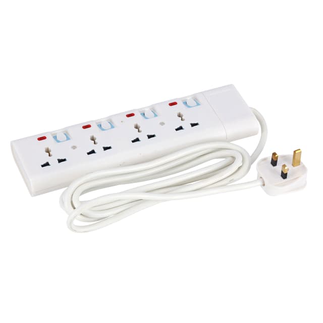 Geepas 4 Way Extension Socket 13A – 4 Power Switches with Led Indicators - Extra Long 3m Cord with Over Current Protected - Ideal for All Electronic Devices