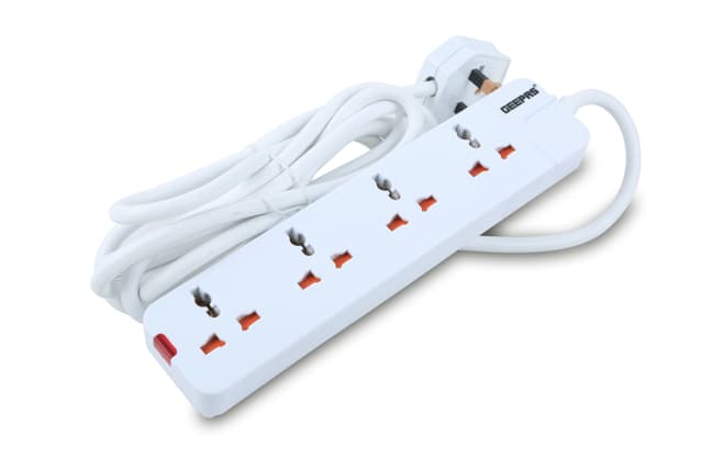 Geepas 5 Way Extension Socket 13A - Charge Mobile, Laptop, Washing Machine & More- Extra Long 3- meter Cord with Over Current Protected - 2 Years Warranty