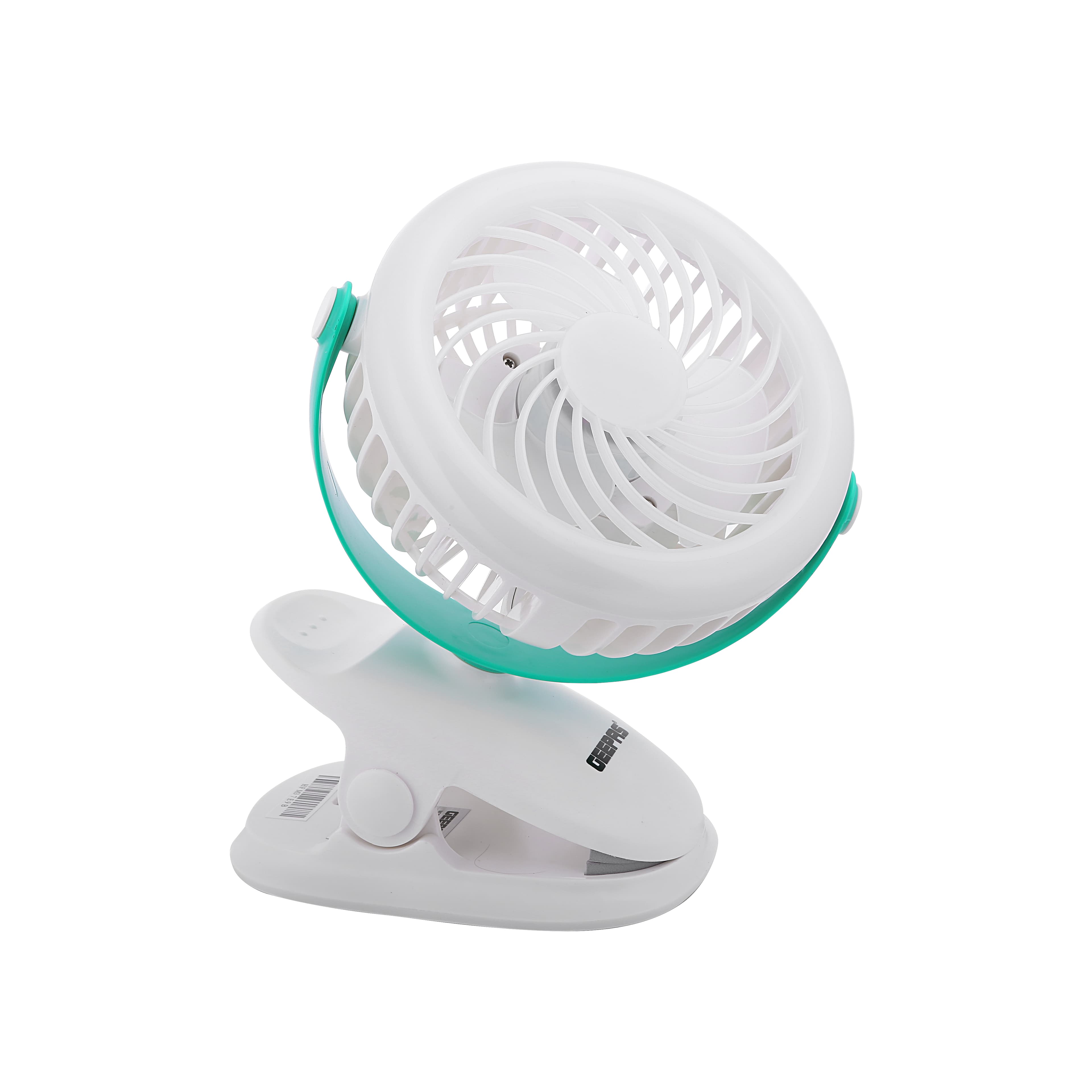 Geepas GF21137 Rechargeable Clip Fan with Light - Two Quiet Speeds with 7 Hours Continuous Working -1200 Mah Battery- - Ideal for The Home, Office & More