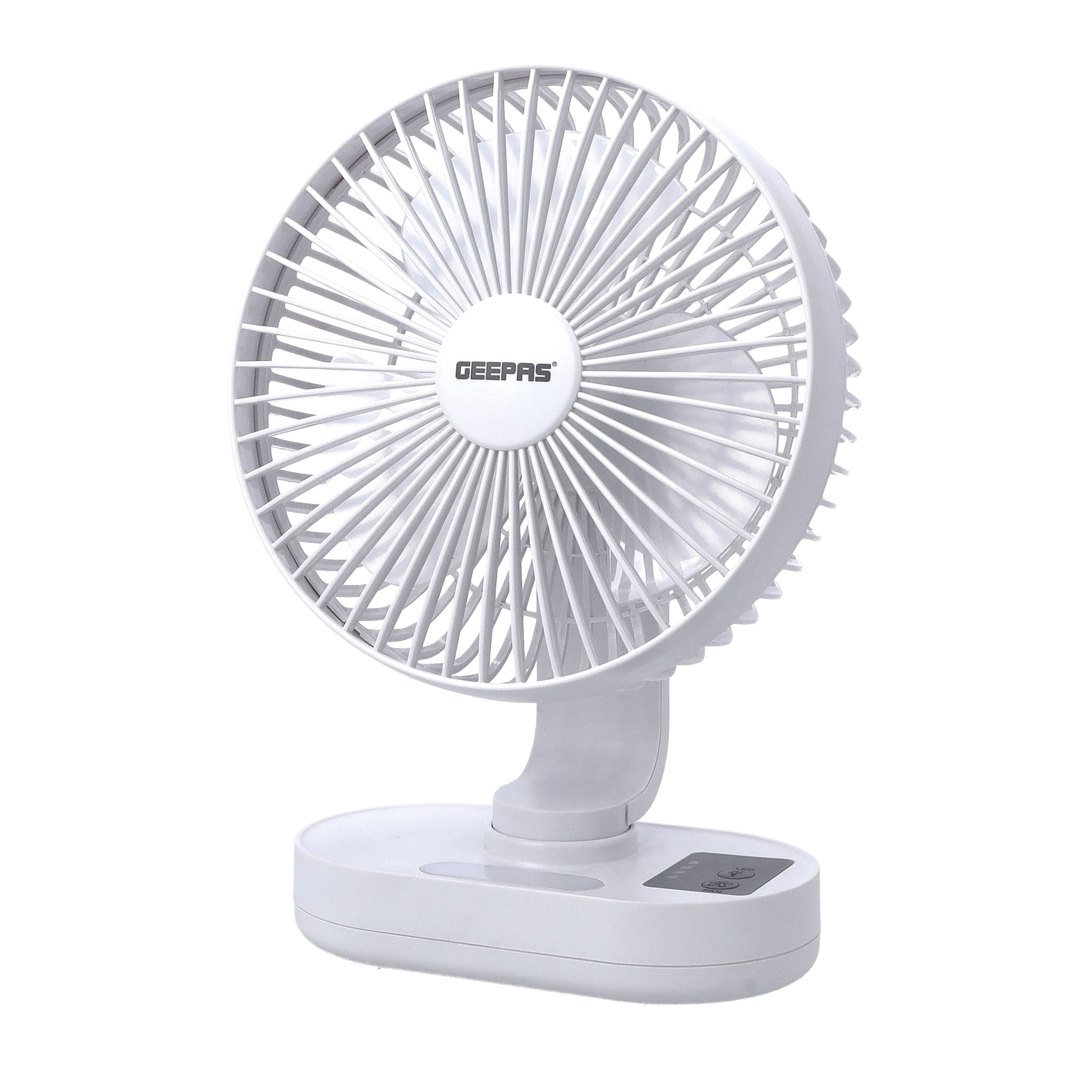 Geepas GF21157 8-inch Rechargeable Fan - Portable Design, 3 Blade with 9-Hours working - Led Night Light -AC/DC Function & Adjustable Head - 2 Years warranty