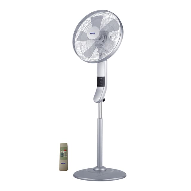 Geepas GF9466 16" Stand Fan With Remote Control 50W - 3 Speed, 5 Leaf Blade, Adjustable Height & Tilt Setting With Led Display - Auto Off - 2 Years Warranty