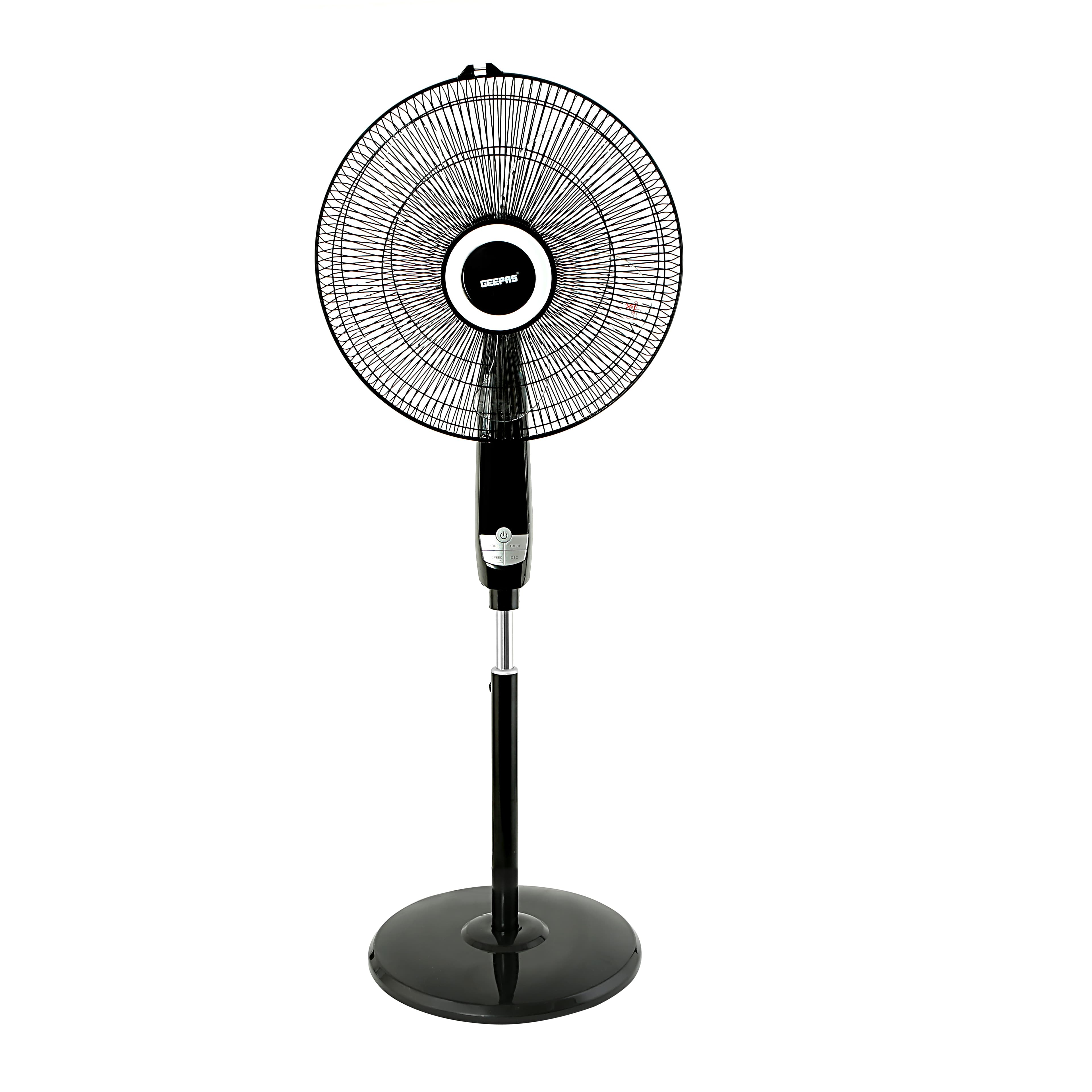 Geepas 16" Stand Fan with Remote Control - 3 Mode/Speed, 5 Leaf Blade Wide Oscillation, Adjustable Height & Tilt Setting With Led Display - 7.5 Hours Timer