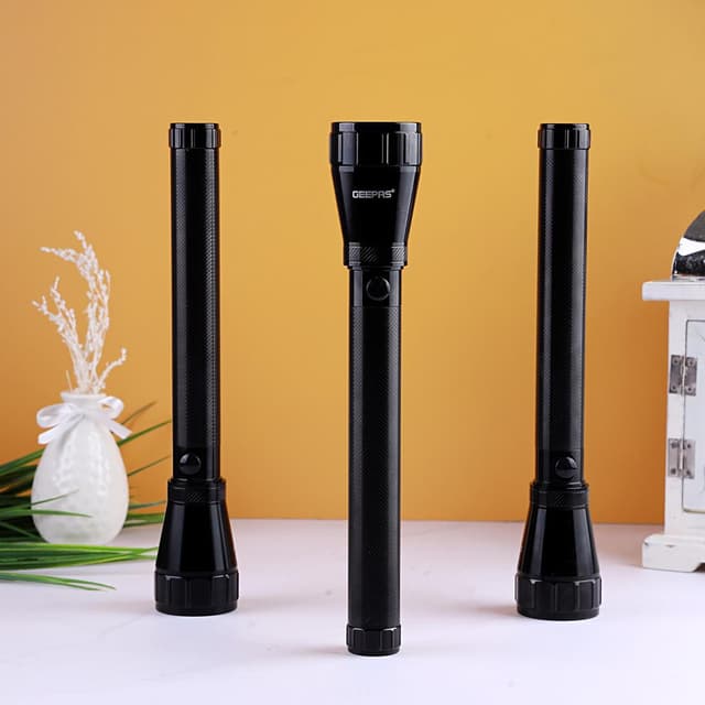 Geepas 3 In 1 Rechargeable LED Flashlight - Hyper Bright Light with 2000 Meters Range Portable Design -3 Hours Working & Waterproof Body - Ideal for Trekking, Camping & More