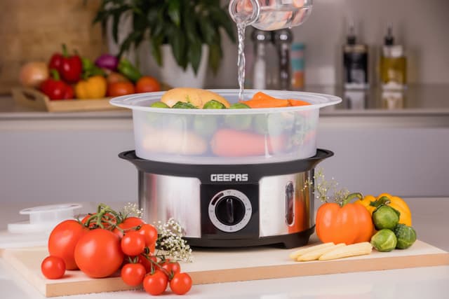 Geepas GFS63025UK Food Steamer 12L Capacity - 3 Tiers - 75 Minutes Timer - Stainless Steel Housing - Makes Healthy Food, Meat, Fish & Steam - 2 Year Warranty