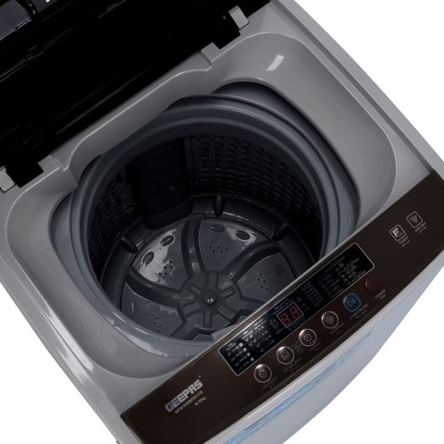 Geepas Fully Automatic Top Loaded Washing Machine 6kg - Auto-Imbalance, Gentle Fabric Care, Turbo Wash, Anti Vibration & Noise, Child Lock, Stainless Steel Drum - 121108