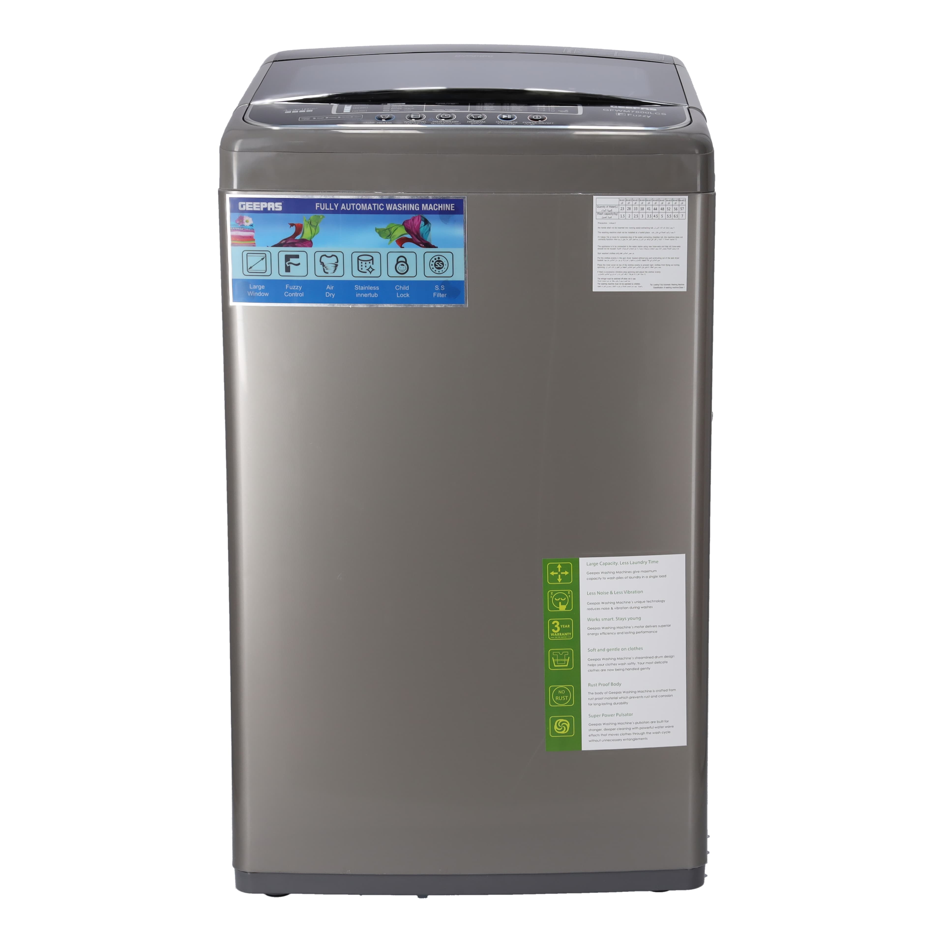 Geepas Fully Automatic Top Load Washing Machine 7KG - Stainless Steel Inner Basket - IMD Controls - Auto Off Memory Power with Auto Balancing -2 Years warranty