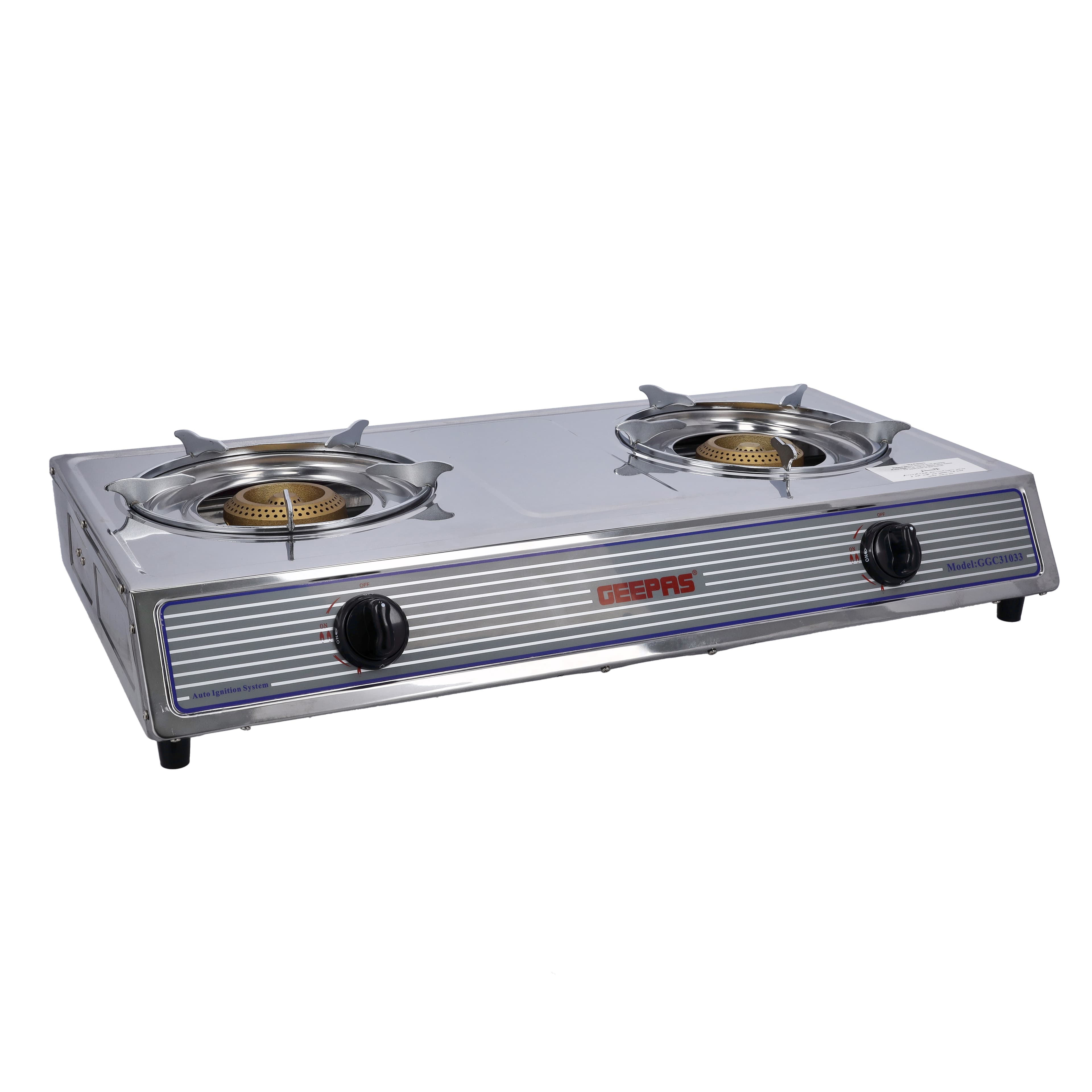 موقد غاز من الستانلس ستيل بشمعتين Automatic Ignition System Stainless Steel Gas Cooker  - Geepas