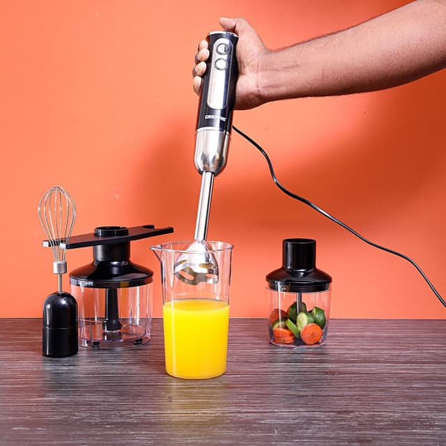 Geepas Hand Blender Multi Purpose Portable-2 Speeds With 8 Variable Speeds, Stainless Steel Blade & Whisk Perfect Smoothies & Grinding Coffee