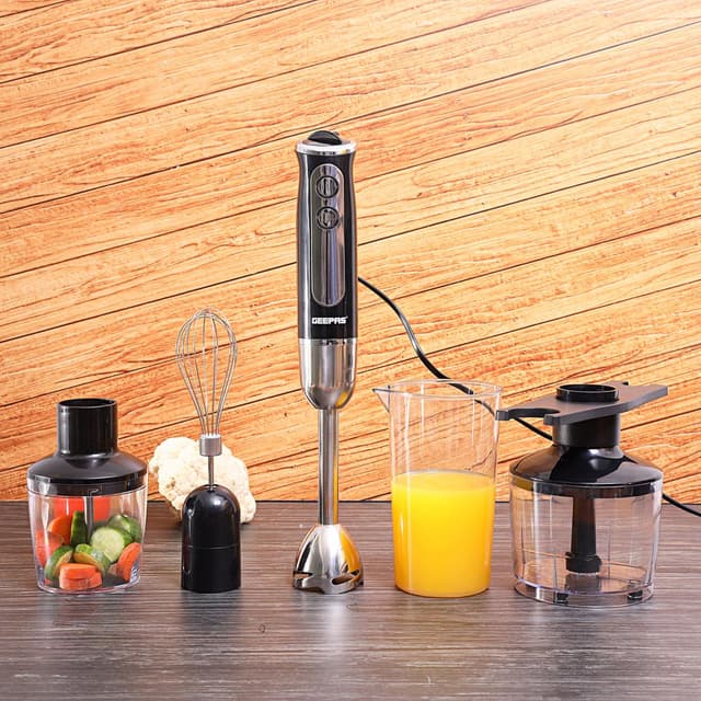 Geepas Hand Blender Multi Purpose Portable-2 Speeds With 8 Variable Speeds, Stainless Steel Blade & Whisk Perfect Smoothies & Grinding Coffee