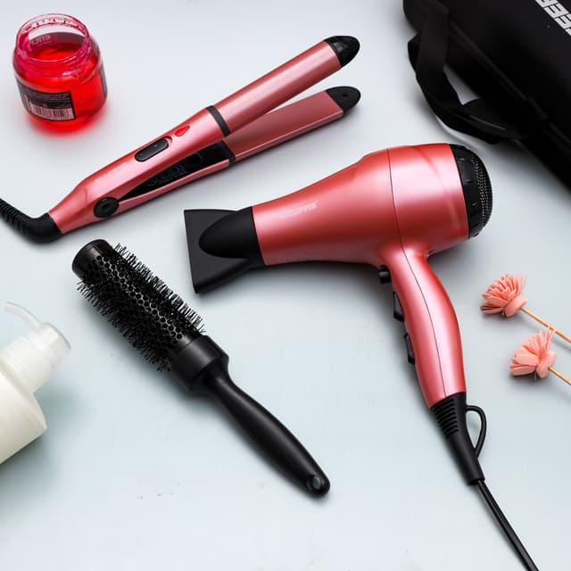 Geepas 4 In 1 Hair Dressing Set - Portable Hair Dryer, Straightener, Curler with Eva Bag - 2000W - Ideal for Styling All Hairs - 126962