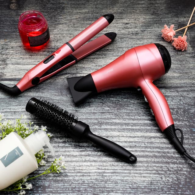 Geepas 4 In 1 Hair Dressing Set - Portable Hair Dryer, Straightener, Curler with Eva Bag - 2000W - Ideal for Styling All Hairs - 126961