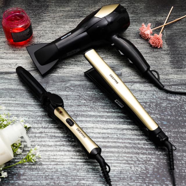 Geepas 3 In 1 Hair Styling Set 2200W - 2 Speed & 3 Heat Setting Curler - Ceramic Coating Plates Straightener with 25mm Hair Curler - Ideal Gift for Women - Perfect for Short & Long Hairs - 126968