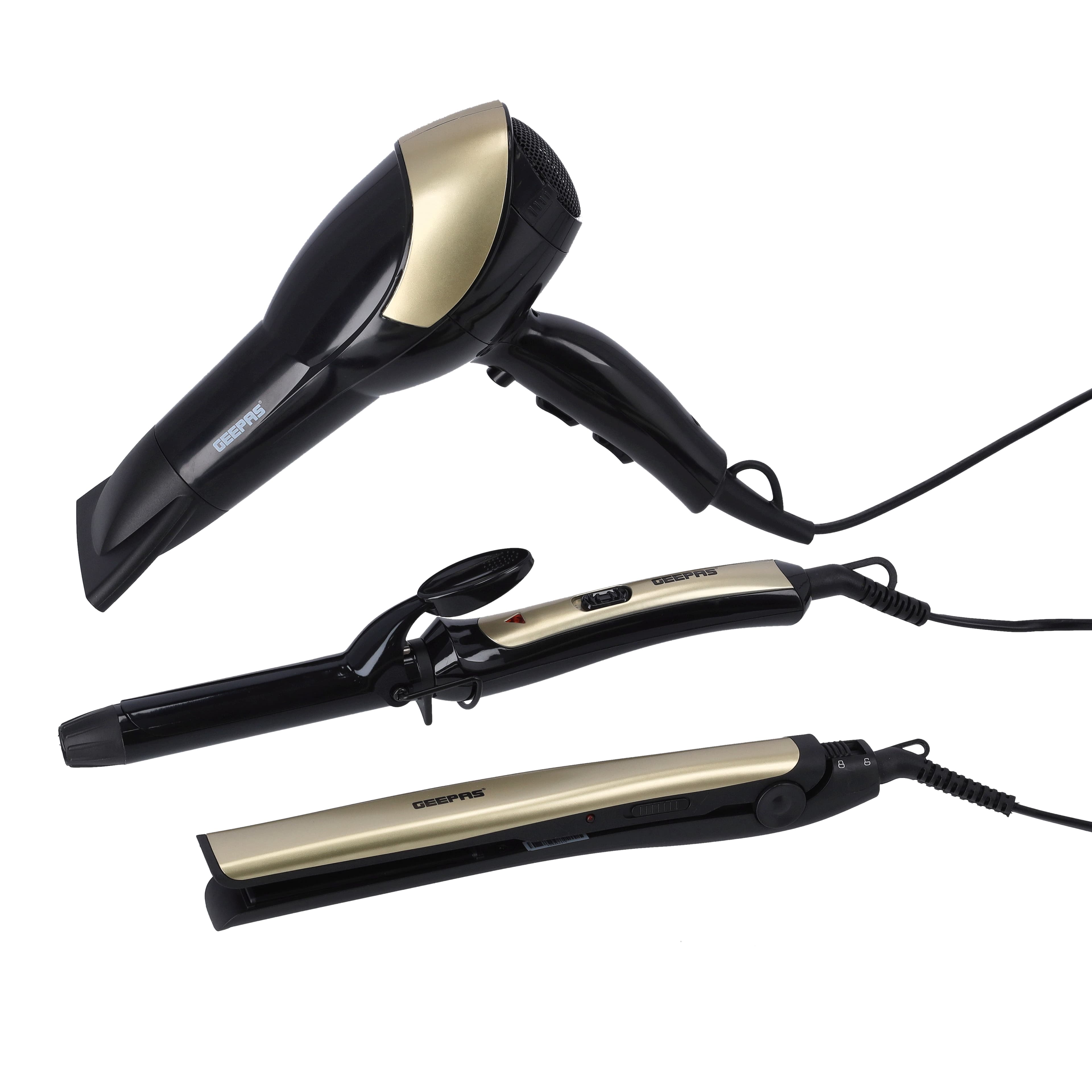 Geepas 3 In 1 Hair Styling Set 2200W - 2 Speed & 3 Heat Setting Curler - Ceramic Coating Plates Straightener with 25mm Hair Curler - Ideal Gift for Women - Perfect for Short & Long Hairs