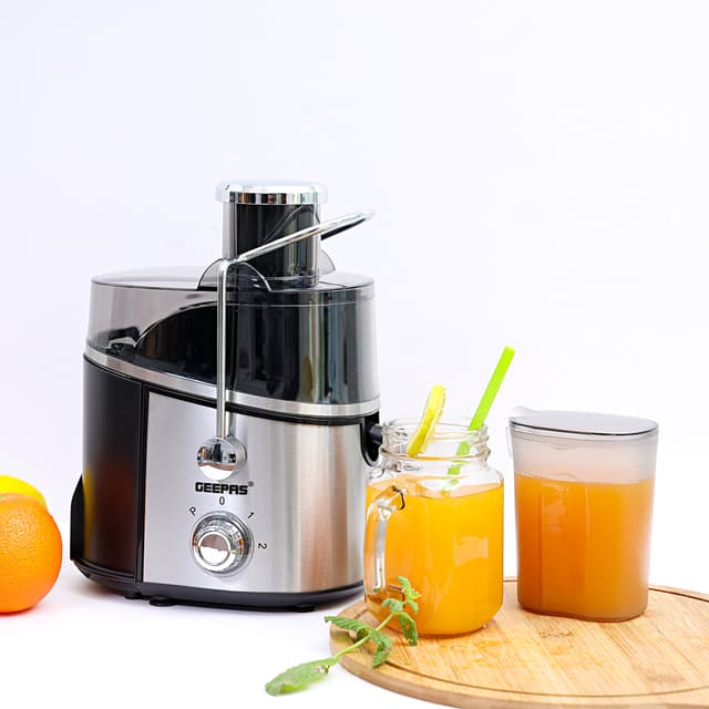 Geepas GJE6106 Juice Extractor 600W - Juicer Machine with Wide Mouth for Whole Fruits Vegetables - 2 Speed with Pulse, Stainless Steel Body - 600ML - 2 Year Warranty