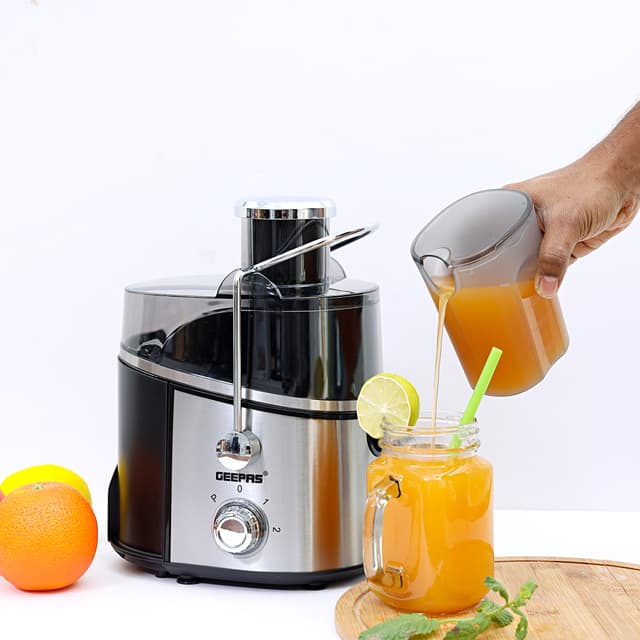 Geepas GJE6106 Juice Extractor 600W - Juicer Machine with Wide Mouth for Whole Fruits Vegetables - 2 Speed with Pulse, Stainless Steel Body - 600ML - 2 Year Warranty