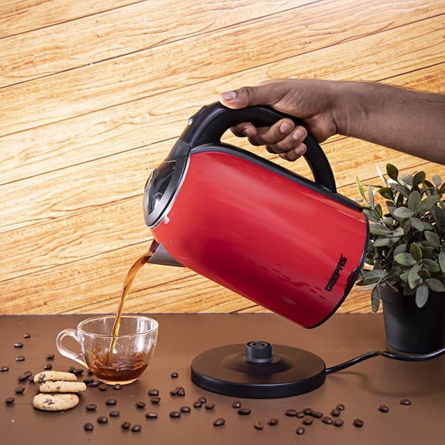 غلاية ماء كهربائية Geepas 1800 W Double Layer Electric Kettle 1.7L  Stainless Steel Double Wall, Auto Shut-Off & Boil-Dry Protection - 121752