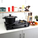 Geepas 2-Burner Gas Hob - Attractive Design, Tempered Glass Worktop - Automatic Ignition, 2 Heating Zones - Portable Cooktop - Ideal for Home, Office and More