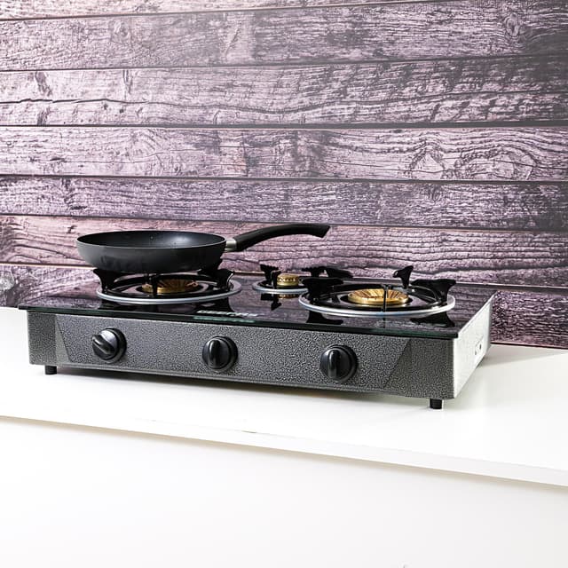 Geepas GK4281 3-Burner Gas Hob Attractive Design - Tempered Glass Worktop Automatic Ignition, 3 Heating Zones - Portable Cooktop - Ideal for Home, Office and More - 2 Years Warranty
