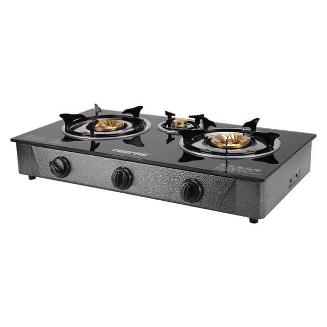 Geepas GK4281 3-Burner Gas Hob Attractive Design - Tempered Glass Worktop Automatic Ignition, 3 Heating Zones - Portable Cooktop - Ideal for Home, Office and More - 2 Years Warranty