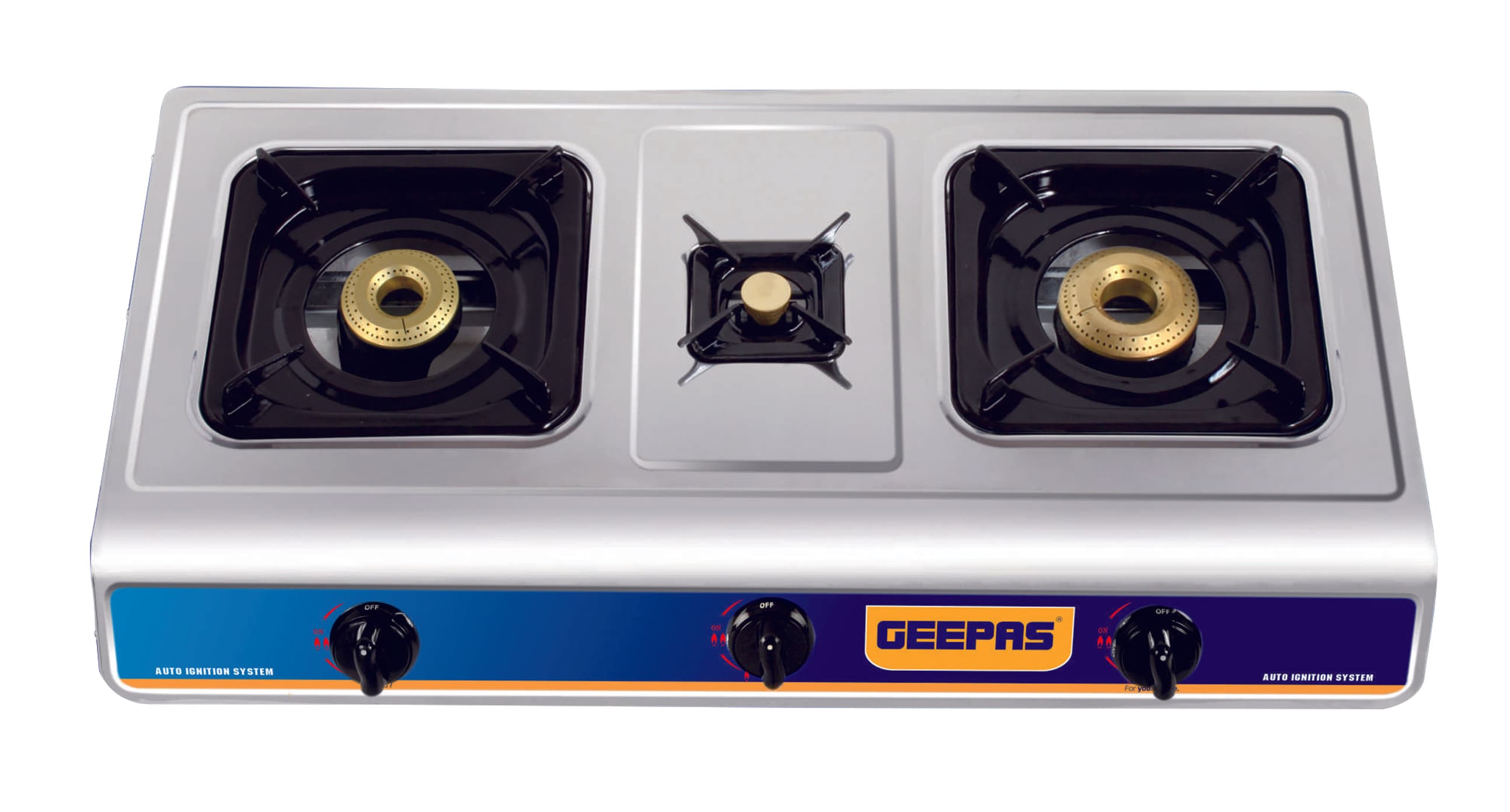 Geepas Triple Burner Gas Hob/Stove - Attractive Design, Gas Range 3-Burner Stove Cooktop, Auto Ignition, Outdoor Grill, Camping Stoves- Stainless Steel Body