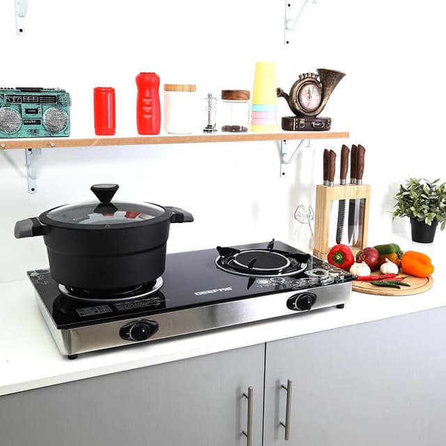 فرن غاز مسطح 2 عين جيباس  Geepas Electric 2-Burner Hob - Size 155mm- Automatic Ignition, 2 Heating Zones