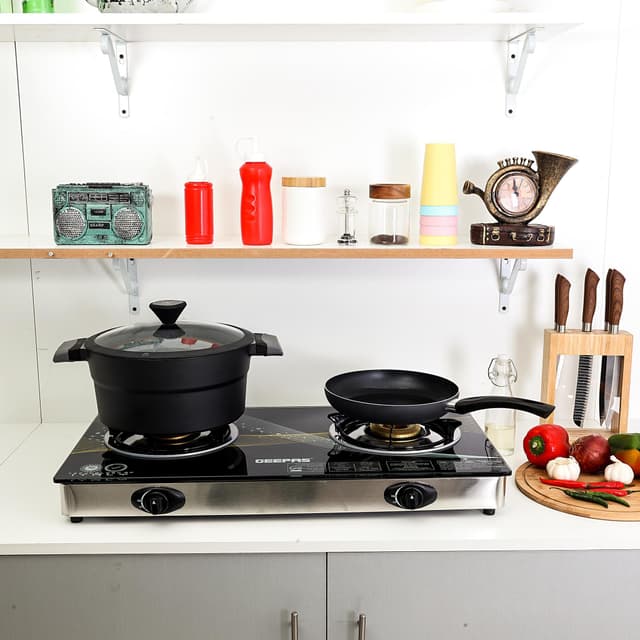 فرن غاز ذو شمعتين Geepas 2-Burner Gas Hob 70 mm & 90 mm