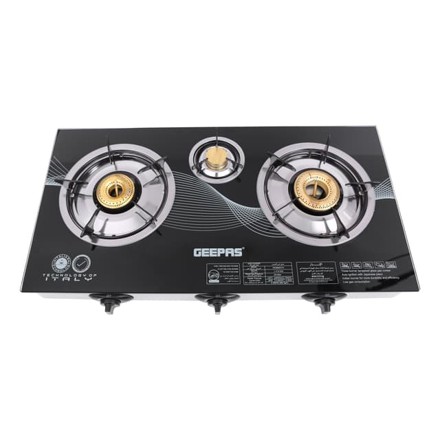 طباخ غاز Geepas Triple Gas Burner with Tempered Glass