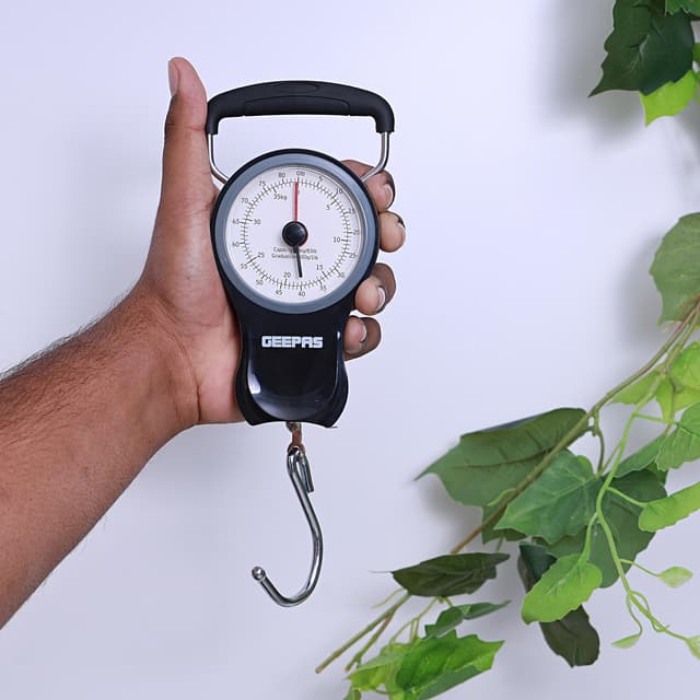 Geepas Gls46510 Portable Scale - Hanging Luggage Fishing Balance Pocket Crane 38 Kg | Mechanical Scales With Double Pointer & 1m Tape