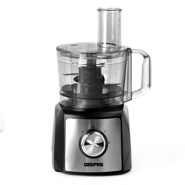Geepas GMC42015UK 1200W Compact Food Processor - Multifunctional Electric Chopper with Shredder & Grater Attachments - 1.2L Bowl Capacity - Stainless Steel & Dough Blades Included - 2 Years Warranty