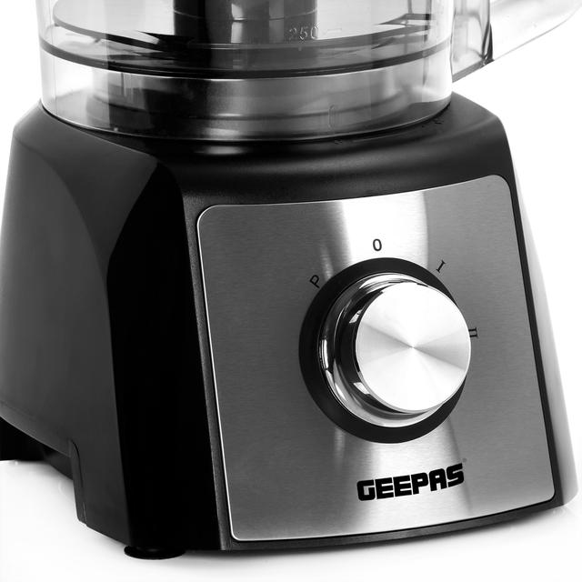 Geepas GMC42015UK 1200W Compact Food Processor - Multifunctional Electric Chopper with Shredder & Grater Attachments - 1.2L Bowl Capacity - Stainless Steel & Dough Blades Included - 2 Years Warranty