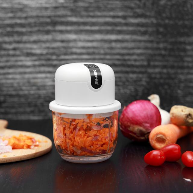 Geepas Wireless Mini Food Chopper - Portable Food Cutter Mincer for Dicing, Ginger, Chili, Fruits, Onions, Vegetable - Stainless Steel Blades, 300 ML - 2 Years Warranty - SW1hZ2U6MTU0Mzc1