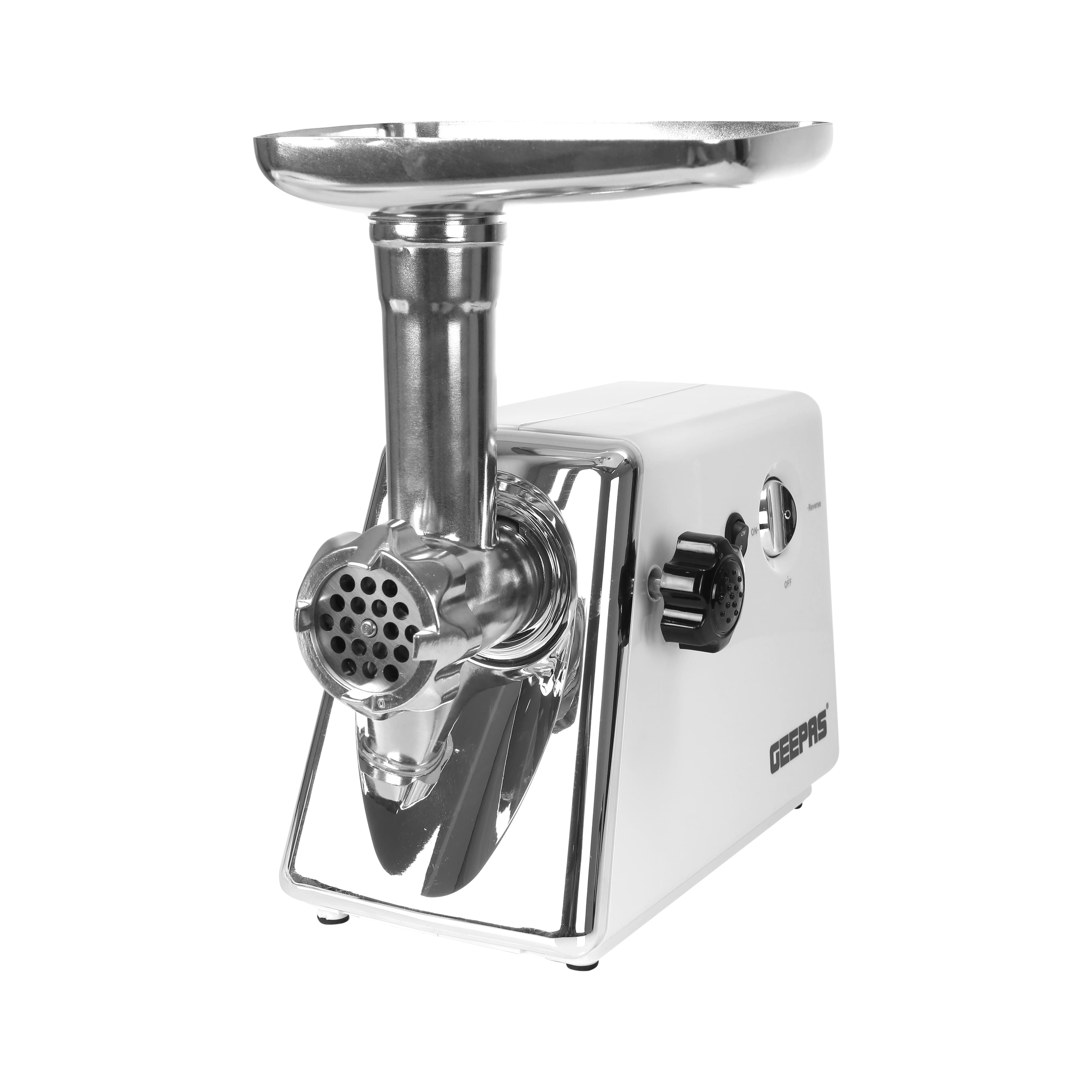 Geepas GMG746 1200W Meat Grinder - Electric Aluminum Gearbox, 3 Metal Cutting Plates, Accessories, Metal Gears, Stainless Steel Blade - 2 Years Warranty