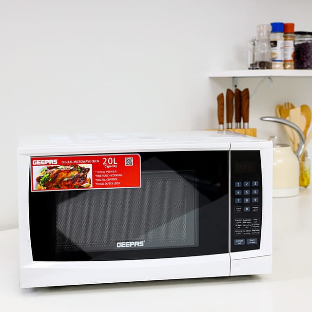 Geepas 20L 1200W Digital Microwave Oven with Multiple Cooking Menus