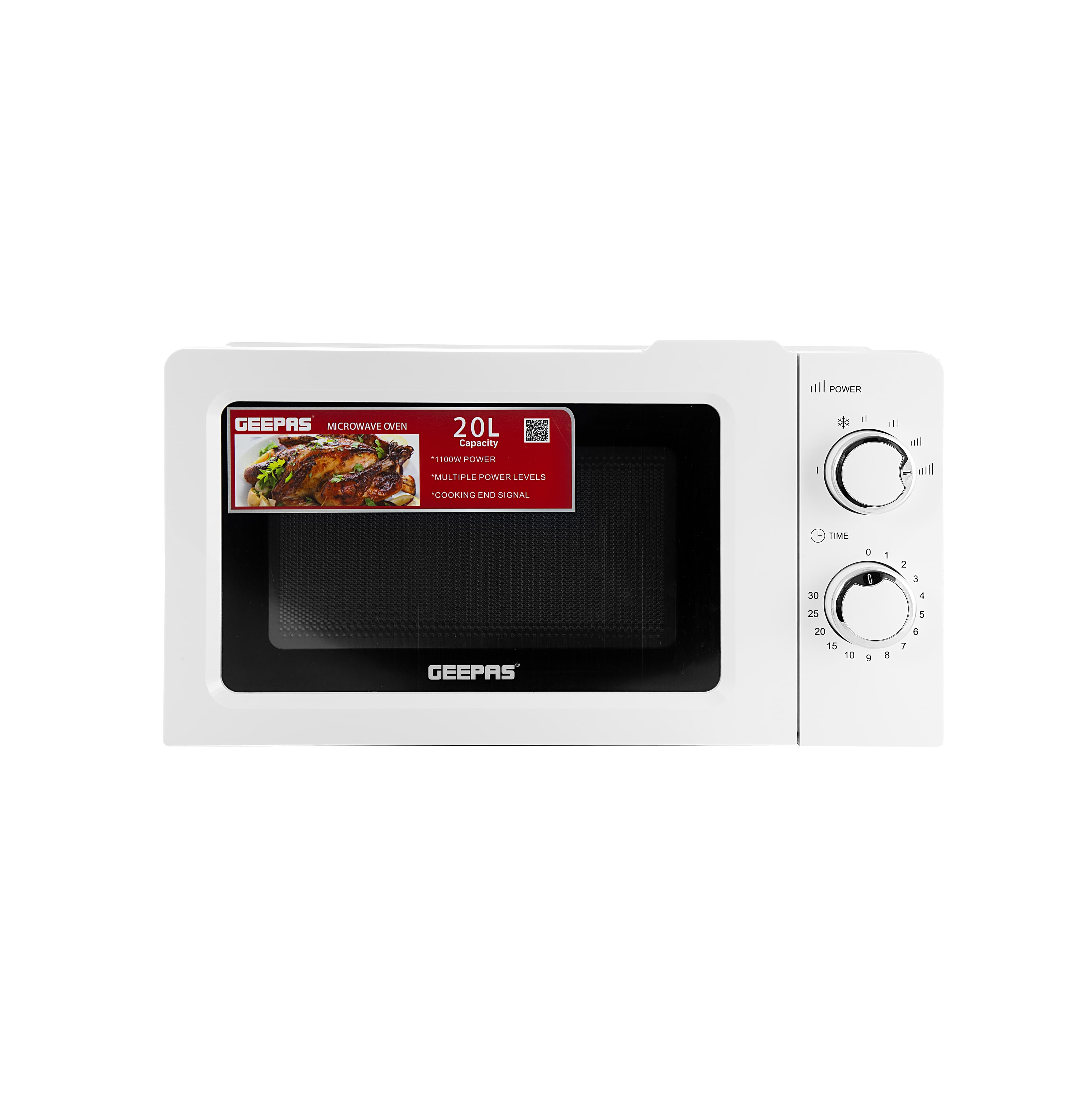 ميكروويف بسعة 20 لتر 1100 واط أبيض جيباس Geepas White 1100W 20L Microwave Oven