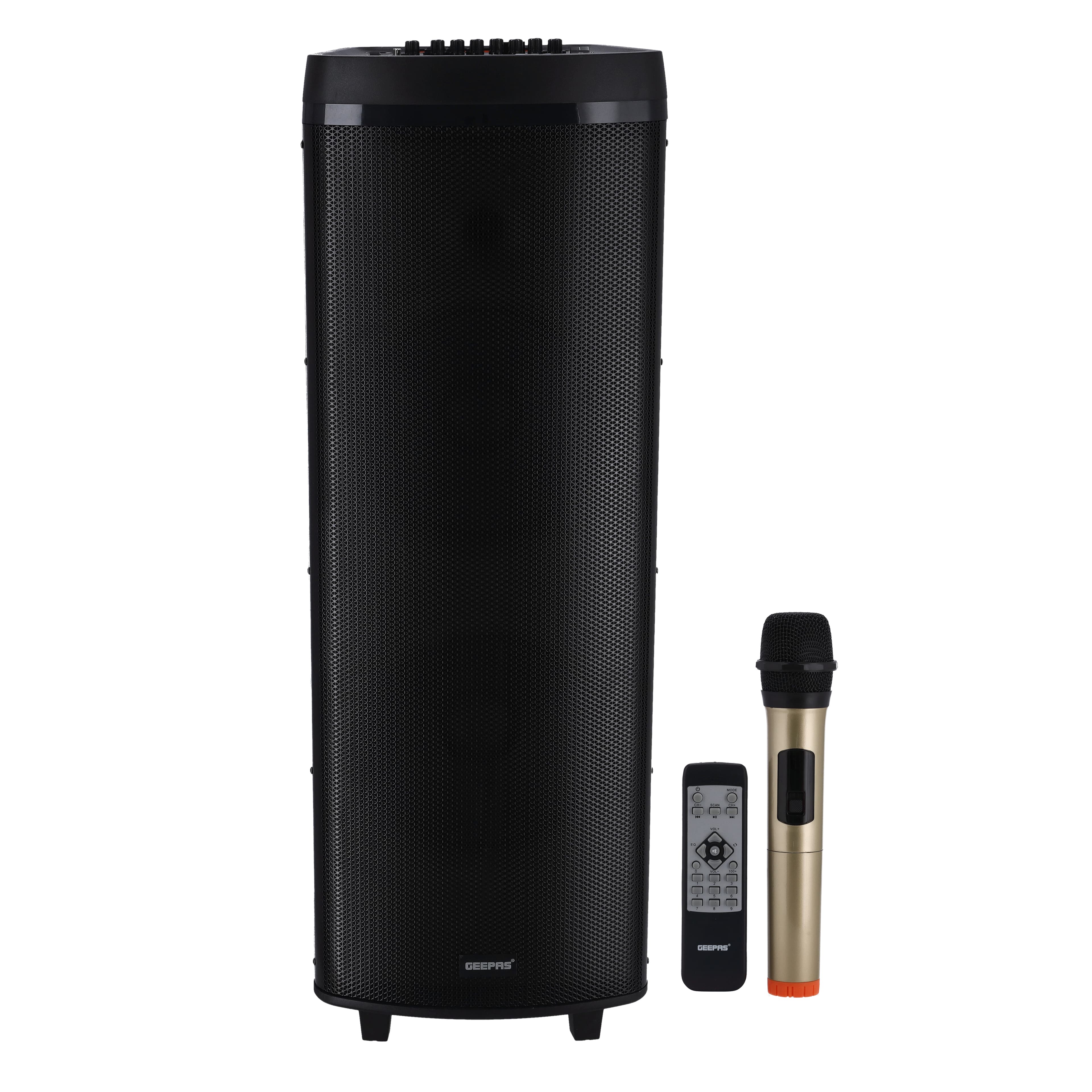 Geepas Hi-Fi Speaker With Uhf Mic & Remote | Usb Bt Gms11153 Tf Fm And Tws Functions Includes Aux/Guitar Input 2*12" Dj