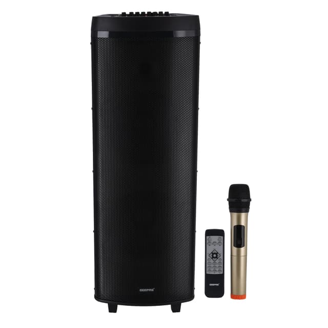 Geepas Hi-Fi Speaker With Uhf Mic & Remote | Usb Bt Gms11153 Tf Fm And Tws Functions Includes Aux/Guitar Input 2*12" Dj - 257821