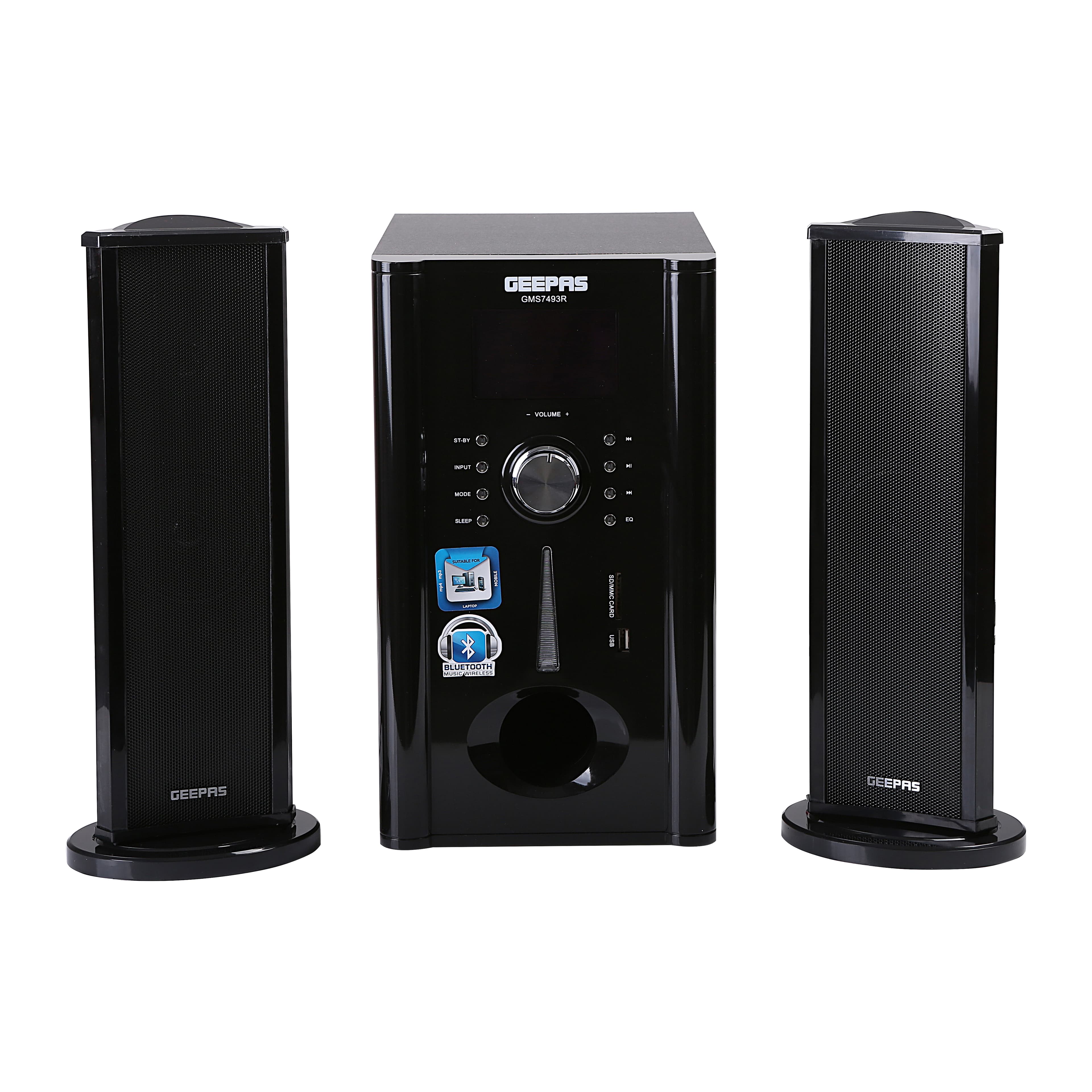 Geepas GMS7493N 2.1CH HOME THEATER SYSTEM - 25000 Watts Powerful 5.25" Sub-woofer -USB, Bluetooth & Multiple Device Inputs -Surround Sound Effect Super Bass