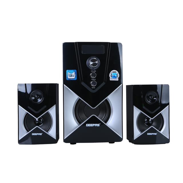 Geepas GMS8515 2.1 Channel Multimedia Speaker - 20000W PMPO, Powerful Woofer - USB, Bluetooth, Ideal for Pc, Play Station, Tv, Smartphone, Tablet, Music Player - 122322