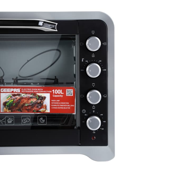 فرن كهربائي جيباس بسعة 100 لتر Geepas Electric Oven with Rotisserie & Convection - 127067