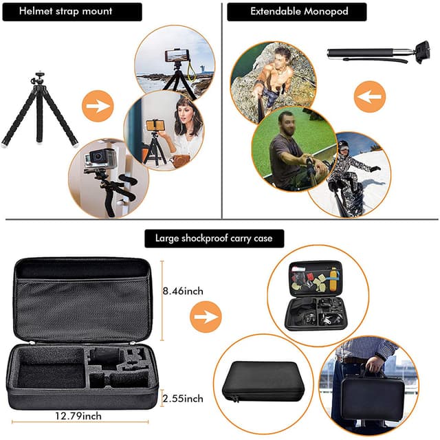 مجموعة إكسسوارات للتصوير O Ozone Action Camera Accessories 60 in 1 Travel Kit  - Multicolor