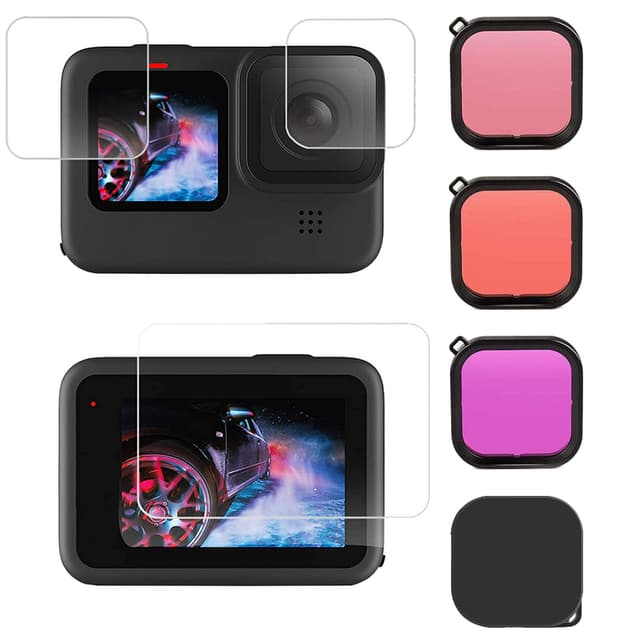 O Ozone 7 in 1 Kit Compatible for Gopro Hero 9 Action Camera Accessories with Silicone Lens Cap, Tempered Glass Protector, Lens Filters for GoPro Hero 9 Black - Black