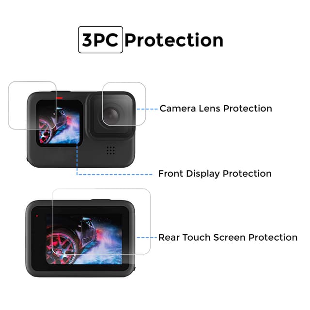 O Ozone 7 in 1 Kit Compatible for Gopro Hero 9 Action Camera Accessories with Silicone Lens Cap, Tempered Glass Protector, Lens Filters for GoPro Hero 9 Black - Black